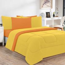 Kit Edredom Malha 100% Algodão Gran Moratta 3 Peças King - Amarelo-laranja