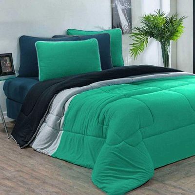 Edredom Malha 100% Algodão Urbano 1 Peça Solteiro - Verde Jade-mescla-preto