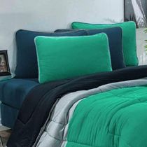 Edredom Malha 100% Algodão Urbano 1 Peça Solteiro - Verde Jade-mescla-preto