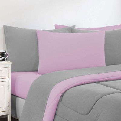 Kit Edredom Malha 100% Algodão Gran Moratta 3 Peças Casal - Cinza-rosa Bebê