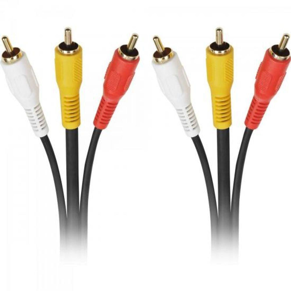 Cabo 3 Rca Macho X 3 Rca Macho Com Coaxial 1,8m Preto Storm - Pct - 10