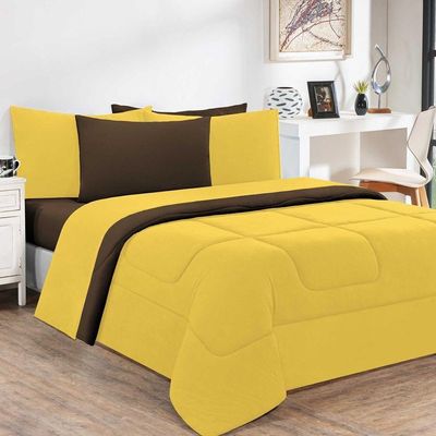 Kit Edredom Malha 100% Algodão Gran Moratta 3 Peças Queen - Amarelo-marrom.