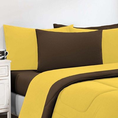 Kit Edredom Malha 100% Algodão Gran Moratta 3 Peças Queen - Amarelo-marrom.