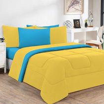 Kit Edredom Malha 100% Algodão Gran Moratta 3 Peças Queen - Amarelo-azul Turquesa.