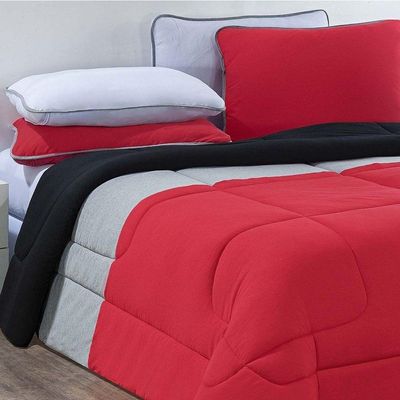 Kit Edredom Malha 100% Algodão Urbano 3 Peças Queen - Vermelho-mescla-preto
