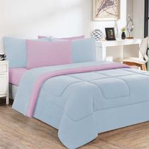 Kit Edredom Malha 100% Algodão Gran Moratta 3 Peças Queen - Azul Bebê-rosa Bebê.
