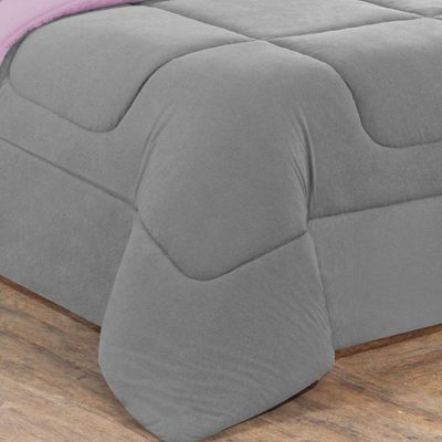 Kit Edredom Malha 100% Algodão Gran Moratta 3 Peças Casal - Cinza-rosa Bebê