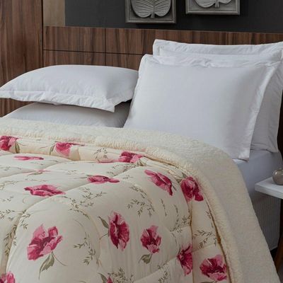 Coberdrom Sherpa/percal 180 Fios Estampado King Gran Moratta 01 Peça - Floral Rose