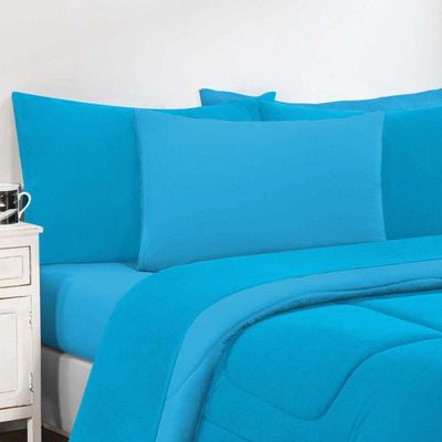Kit Edredom Malha 100% Algodão Gran Moratta 3 Peças King - Azul Turquesa-azul Turquesa