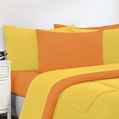 Kit Edredom Malha 100% Algodão Gran Moratta 3 Peças Casal - Amarelo-laranja.