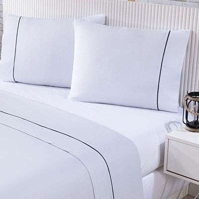 Jogo De Cama Lençol 100% Algodão Percal 150 Fios Queen Gran Moratta 4 Peças - Branco E Cinza.
