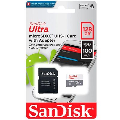 Cartão De Memória Micro Sd Sandisk Ultra 128gb, Classe 10, C/adaptador - Sdsqunr-128g-gn3ma