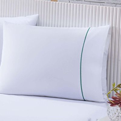 Jogo De Cama Lençol 100% Algodão Percal 150 Fios Queen Gran Moratta 3 Peças - Branco E Verde