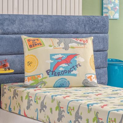Jogo De Cama Lençol Carrosel Solteiro 02 Peças Infantil Estampado Divertido - Dinossauro