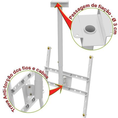 Suporte Teto Tv 10"-65" Vesa 600x400 Giro 360° Novo - Branco