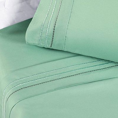 Jogo Cama Lençol Honore King Micro Percal 200 Fios C/ Detalhes Bordados 4 Peças - Salvia Verde