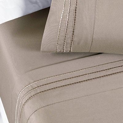 Jogo Cama Lençol Honore King Micro Percal 200 Fios C/ Detalhes Bordados 4 Peças - Taupe Bege