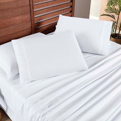 Jogo De Lençol Aria Casal 4 Peças Micropercal 200 Fios Suave Detalhe Bordado - Branco Neve