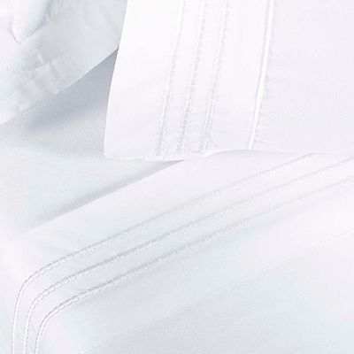Jogo De Lençol Aria Casal 4 Peças Micropercal 200 Fios Suave Detalhe Bordado - Branco Neve