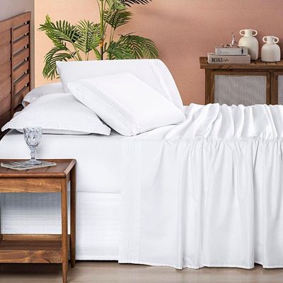 Jogo Cama Lençol Honore Queen Micro Percal 200 Fios C/ Detalhes Bordados 4 Peças - Branco Neve