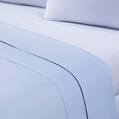 Jogo De Cama Lençol 100% Algodão Percal 150 Fios Queen Gran Moratta 4 Peças Branco E Azul
