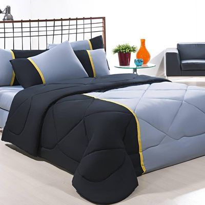 Enxoval Edredom + Jogo De Cama Queen Aconchego Premium 06 Peças Preto- Cinza