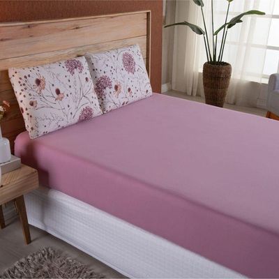 Lençol Casal Malha Fio Penteado Algodão 3 Peças Rosa Escuro
