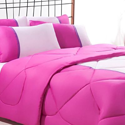 Enxoval Edredom + Jogo De Cama King Aconchego Premium 06 Peças Pink- Rosa Bebe
