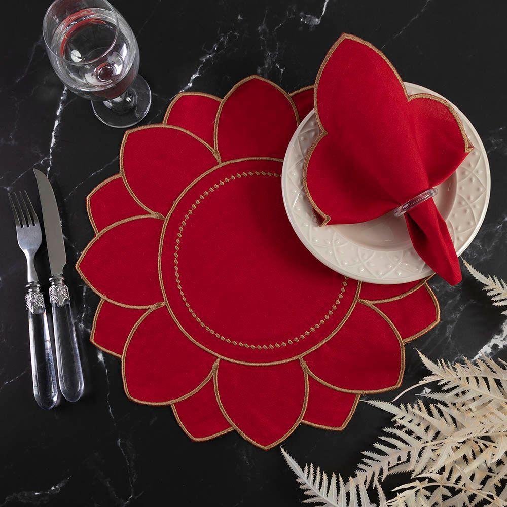 Jogo De Guardanapos Sousplat Americano 12 Peças Bordado Decorativo - Girassol Premium Vermelho