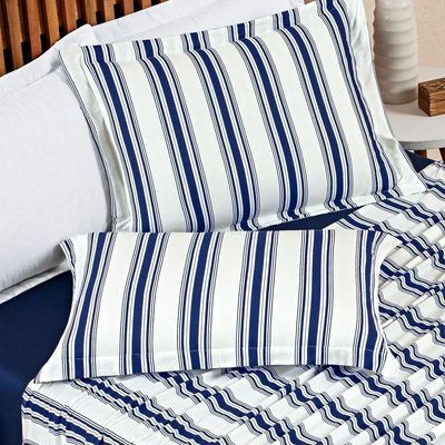 Jogo De Cama 100% Algodão Marin Casal Padrão 04 Peças Marinho