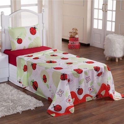Jogo De Cama Lençol Solteiro Infantil 3 Pecas Joaninha