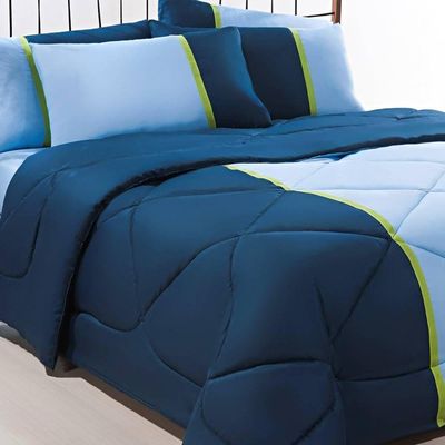 Enxoval Edredom + Jogo De Cama King Aconchego Premium 06 Peças Azul- Marinho