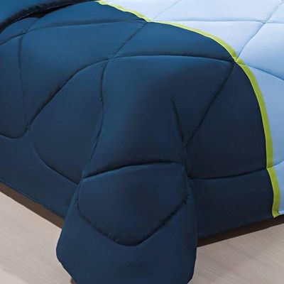 Enxoval Edredom + Jogo De Cama King Aconchego Premium 06 Peças Azul- Marinho