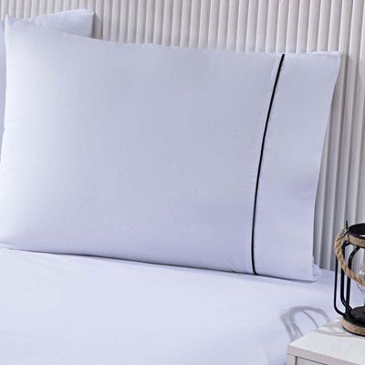 Jogo De Cama Lençol 100% Algodão Percal 150 Fios Casal Gran Moratta 3 Peças Branco E Cinza
