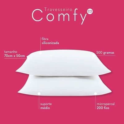Kit 02 Travesseiros Comfy Suporte Médio - Branco.