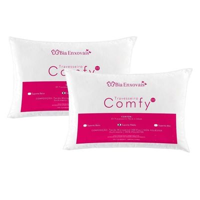 Kit 02 Travesseiros Comfy Suporte Médio - Branco.