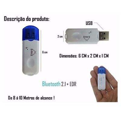 Transmissor Receptor Bluetooth Usb Adaptador Musica Carro2 Az -Br