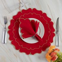 Jogo De Guardanapos Sousplat Americano 12 Peças Bordado Decorativo - Florata Premium Vermelho