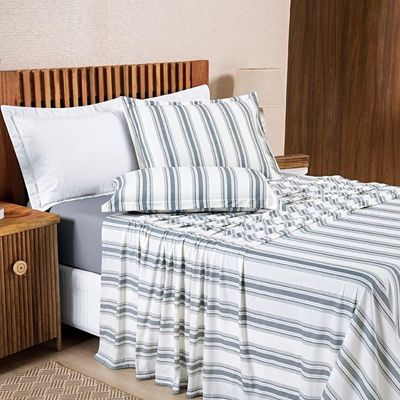 Jogo De Cama 100% Algodão Marin Casal Padrão 04 Peças Cinza