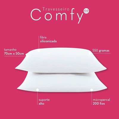 Kit 02 Travesseiros Comfy Suporte Alto - Branco