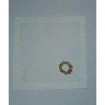 Guardanapo De Linho Natal Branco Bordado Com Quirlandinha 45x45 Cm