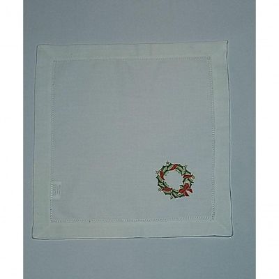 Guardanapo De Linho Natal Branco Bordado Com Quirlandinha 45x45 Cm