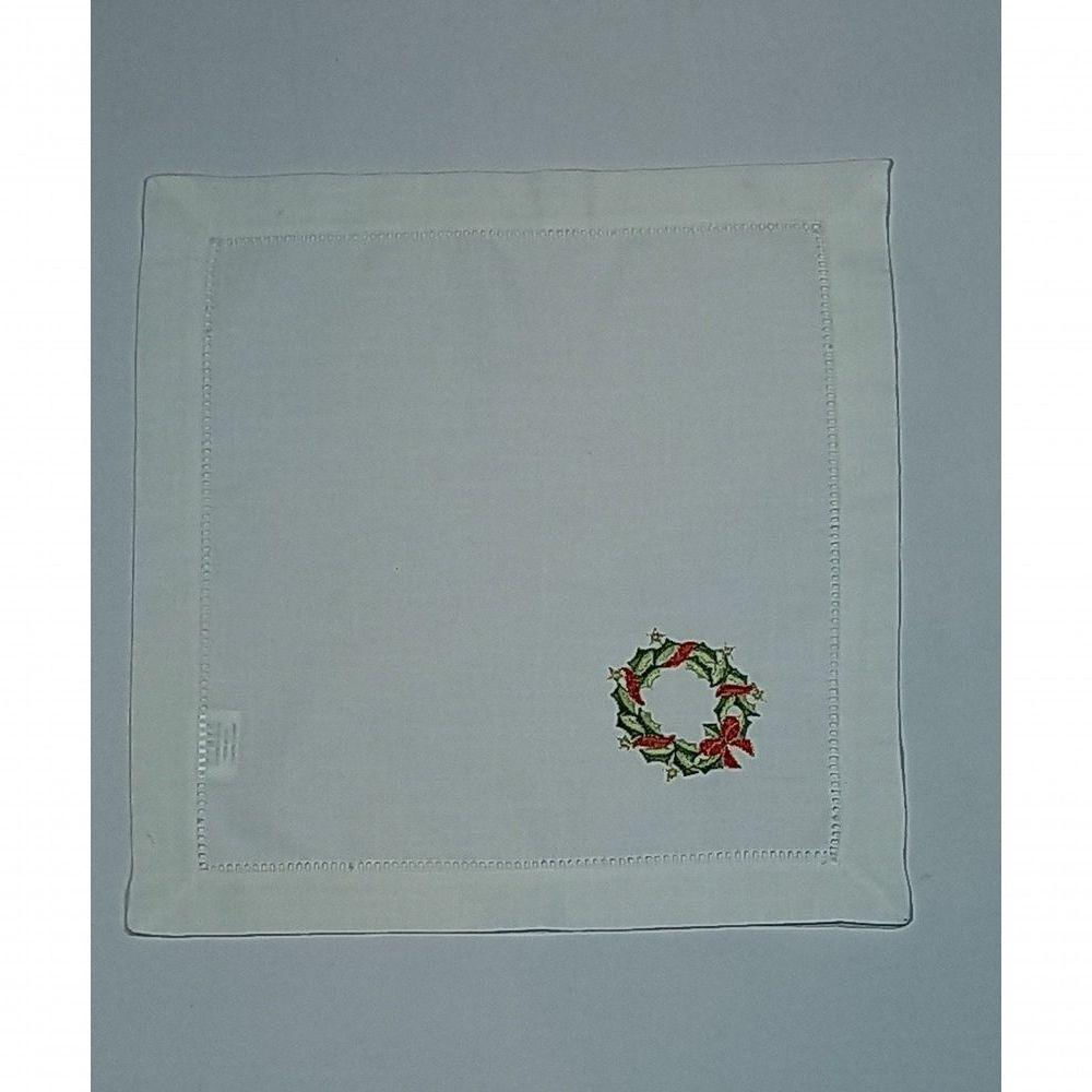 Guardanapo De Linho Natal Branco Bordado Com Quirlandinha 45x45 Cm