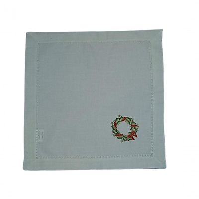 Guardanapo De Linho Natal Branco Bordado Com Quirlandinha 45x45 Cm