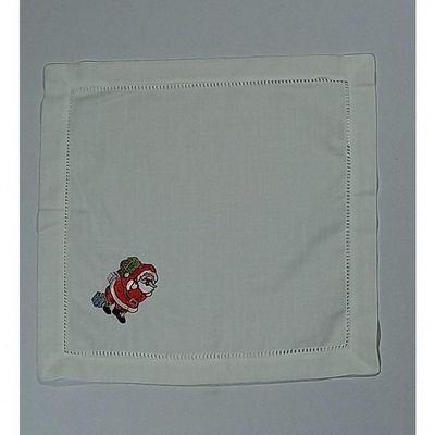 Guardanapo De Linho Natal Branco Bordado Com Papai Noel 45x45 Cm