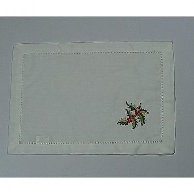 Americano De Linho Natal Branco Bordado Com Azevinho 36x50 Cm