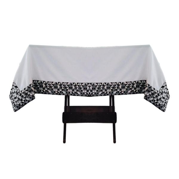 Toalha Mesa Gabardine Borda Jacquard 1,45x1,45 4 Lugares Branco