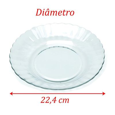 Kit Jogo Pratos Fundo Sopa Transparente 8 Peças 22,4cm