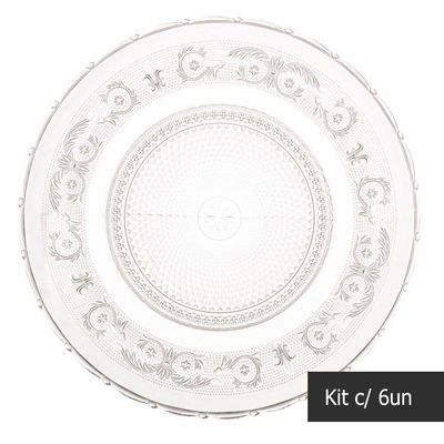 Jogo 6 Pratos Rasos De Jantar De Vidro Angel 25,5cm Lyor