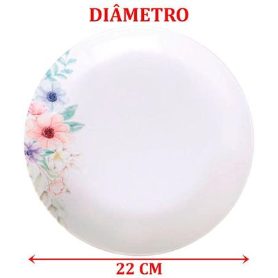 Kit Jogo De Pratos Fundo Sopa 8 Pessoas 8pçs Floratta 22cm